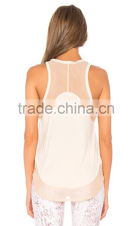 MGOO High Quality Sport Wear Dri Fit Tank Top Women Singlet Mesh Perspective Tank Top With Curved Hem