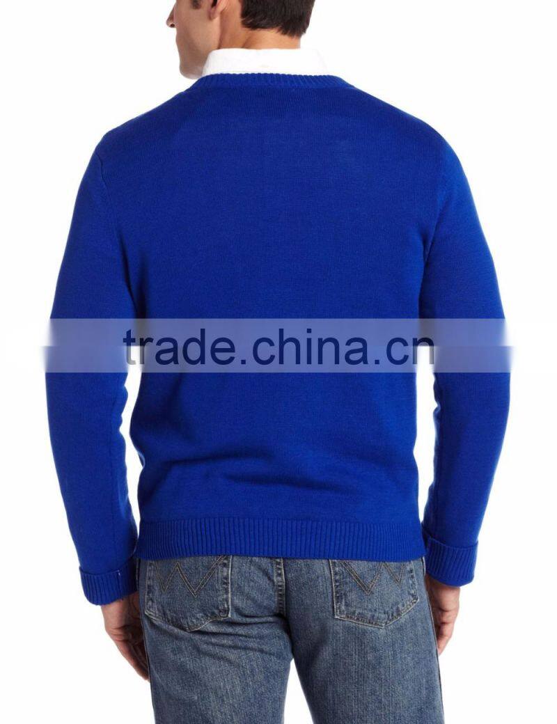 Men Blue Sweater Sad Snowman Pattern Christmas Ugly Sweater