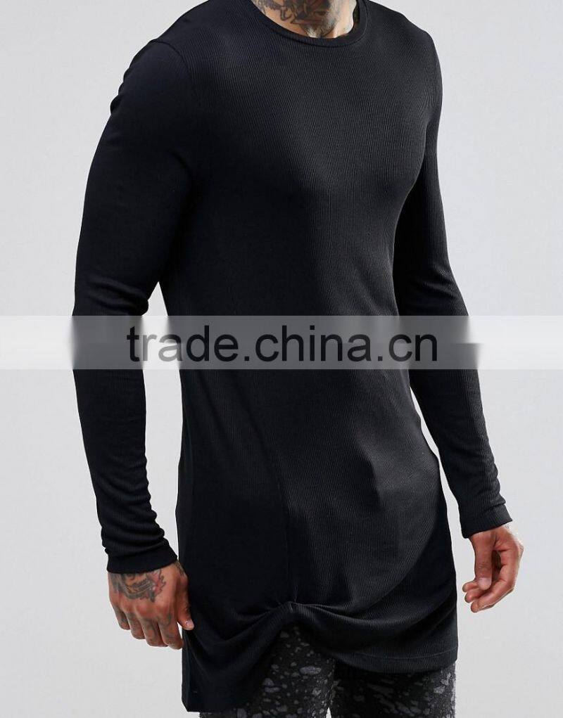 Super long line t shirt plain black slim fit t shirt custom logo t shirt