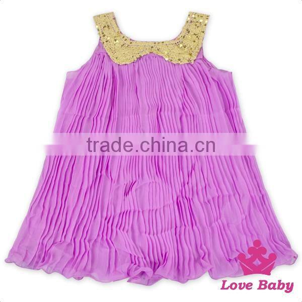 48BQA131 Lovebaby Yiwu Wholesale Baby Clothes Sequin Collar With Red Ruffle Chiffon Girls Frock Designs