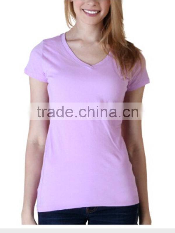 Women's V-neck Short Sleeve Pink T-shirt