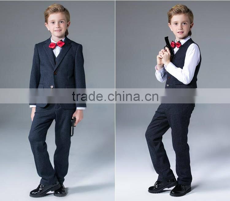 ELPA fancy kids clothes boys tailor made dark blue striped knitted wholesale 3 piece kids suits