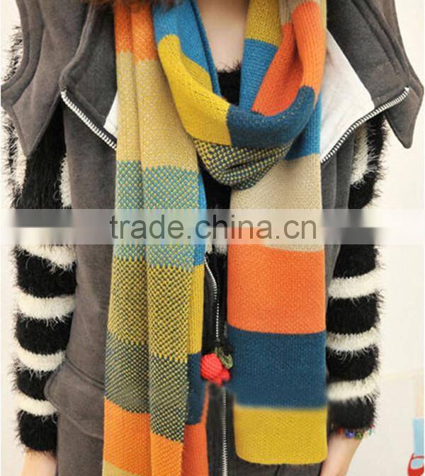 High quality colorful stripe long 180cn wool women autumn and winter wear rainbow knit scarf fashion