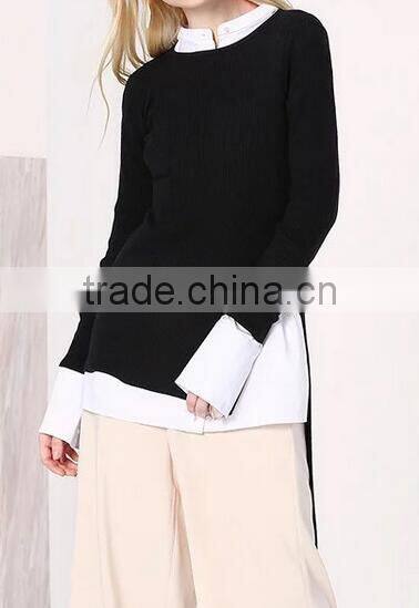 EY0867S long sleeve cable-knit hem split pullover knit sweater patterns for girls