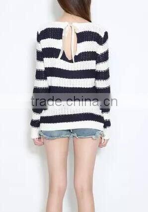 EY0859S Women Stripe Knitted Pullover Sweater