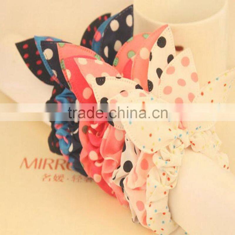 Fashion Rabit Ears Elastic HairBands Dot Print Chiffon Hair Ring