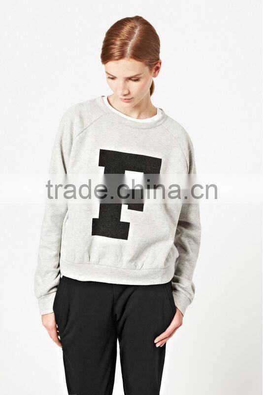 Ladies Grey Melange Printed Sweatshirt