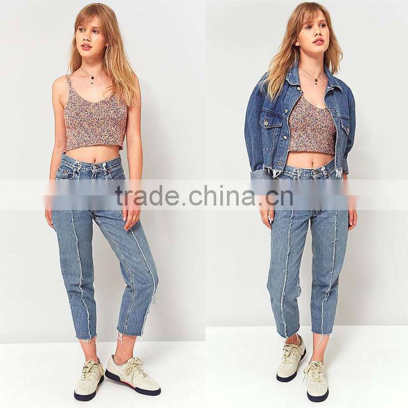 2017 Unique women colorful knit fabrication v-neck thin straps knit crop tops
