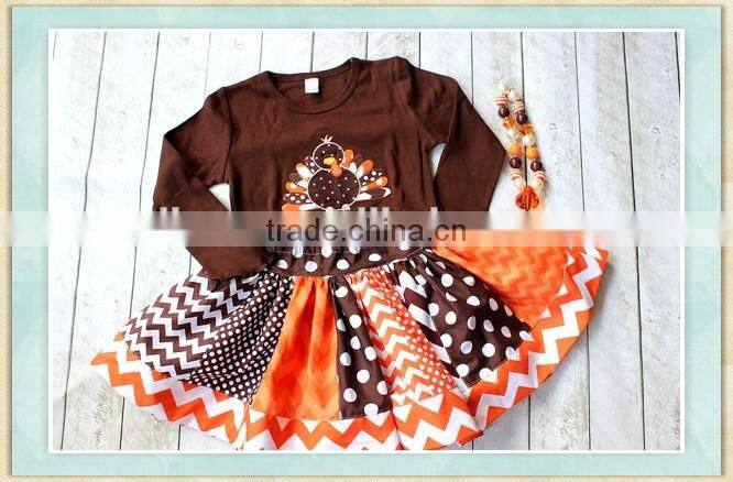 Wholesale Thanksgiving Day Turkey 2016 child clothes girls turkey top and polka dots dress children outfits