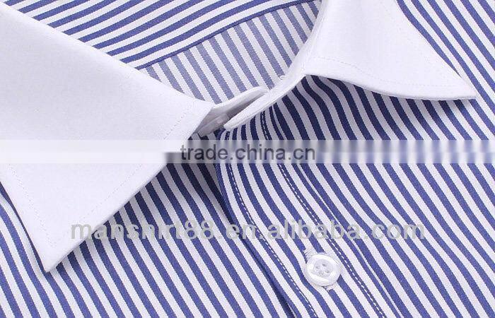 Men's luxury french cuff white collar stripped shirt