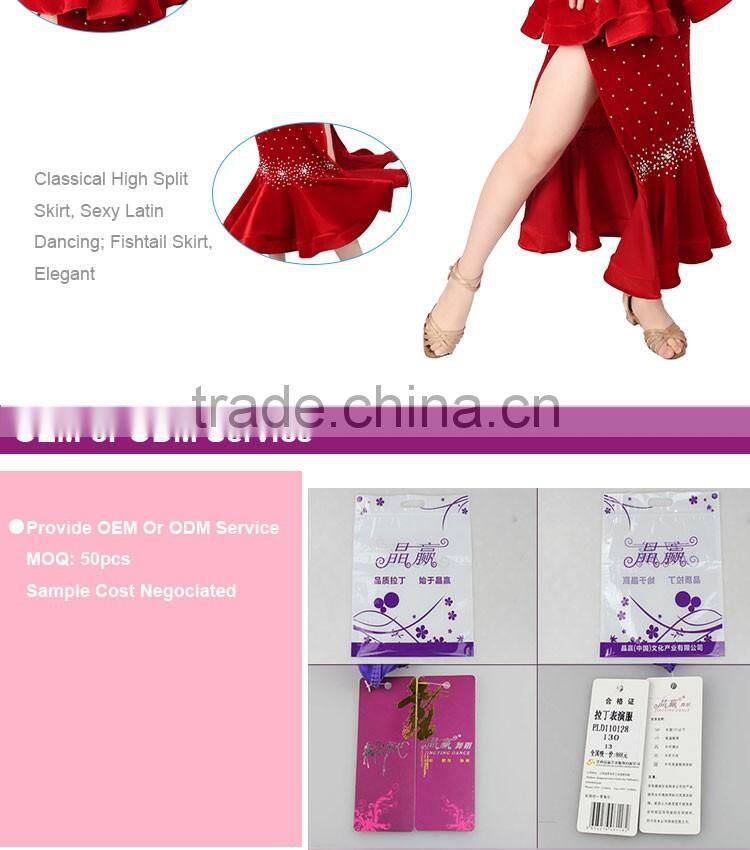 2017 Velvet Girls Child Latin Dance Costumes Black Red Fishtail Dance Dress For Kids