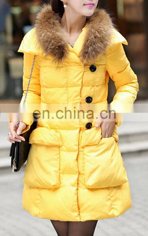 European Style Top Quality Women Winter Long Down Jacket With Fur Collar