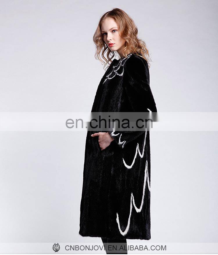 Luxury Mink Fur Overcoat Ladies Fur Dress Fly Wing Pattern Mink Fur Coat