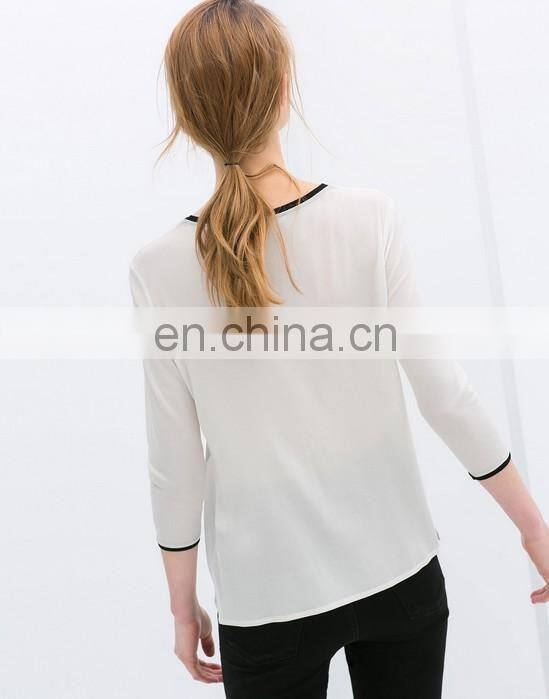 Spring Summer European Fashion Sexy 3/4 Sleeve Chiffon Women Blouse