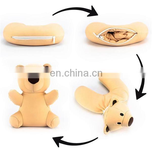 Microbeads Spandex Reversible U Shape Neck Pillow Case Fashion Cartoon Soft Plush Pink Dog Toy 2 in 1 Travel Neck Rest Pillow