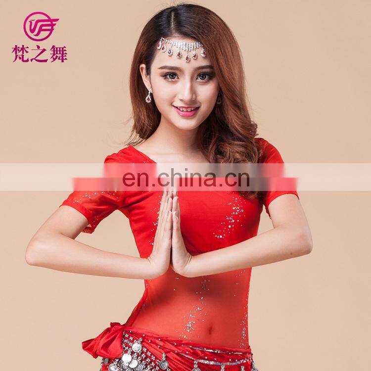 Fashion short sleeve bellydance top women belly dancing clothes professional water yarn belly dance costume top S-3074