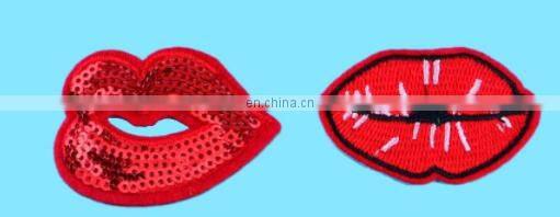 Embroidered Patches Lip / Lipstick Iron On Patch Sewing On Sequins