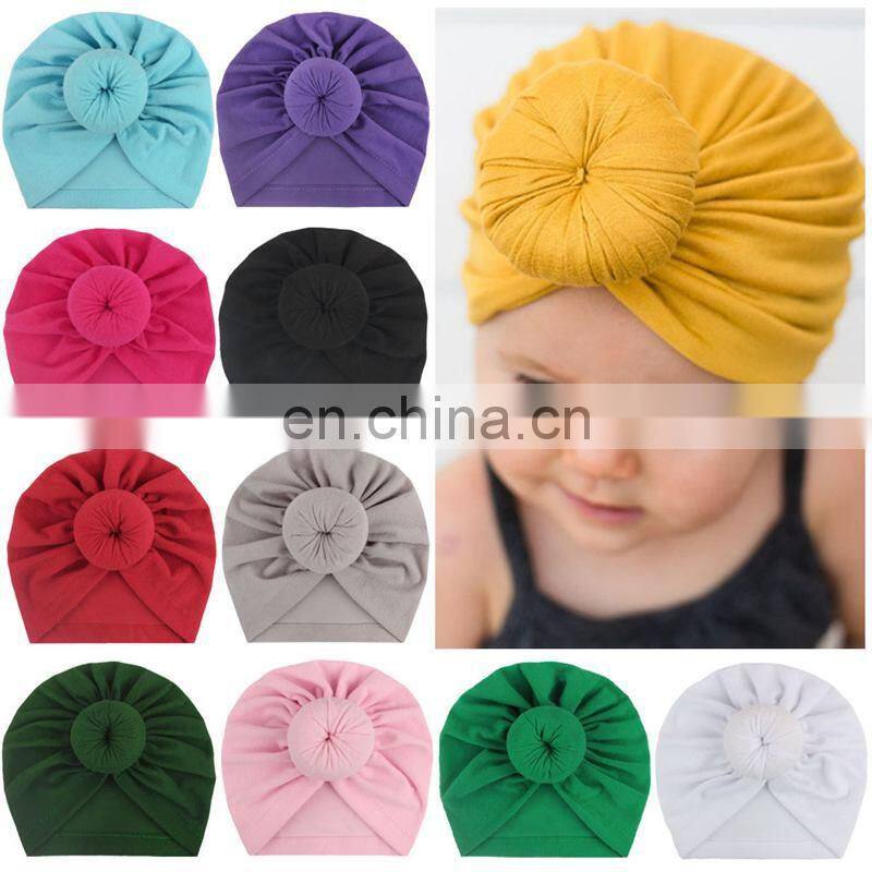 11colors Europe style organic cotton solid color rabbit ear bowknot baby turban hat free choose