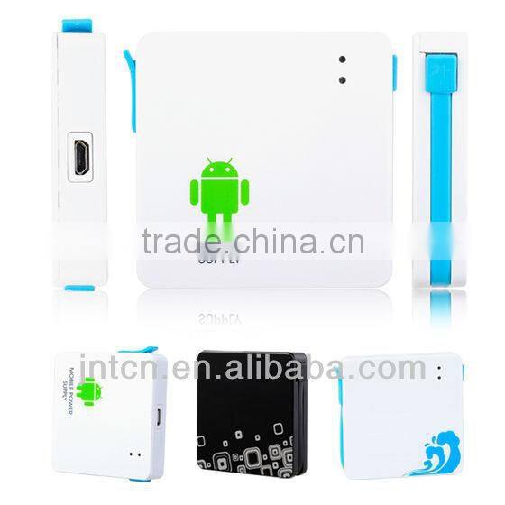 mini rechargeable build-in cable mobile phone battery chager power bank supply MP001