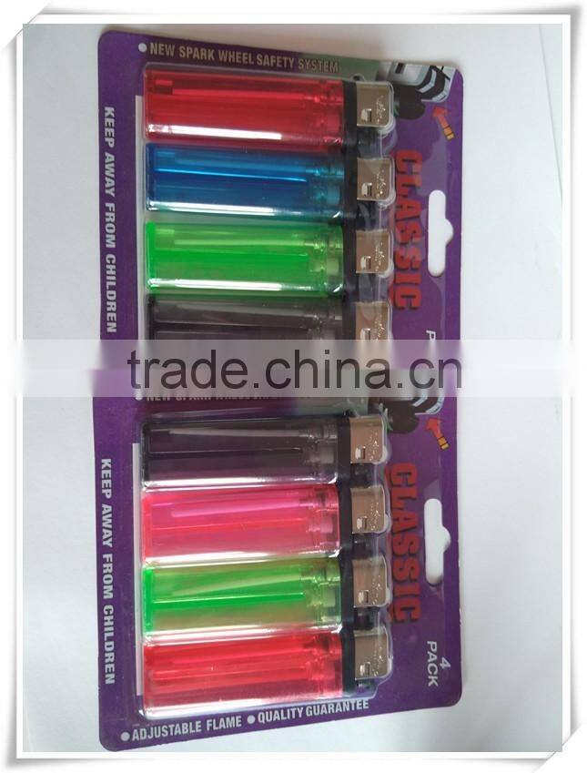 Classic EU plastic flint lighter FH-001 packed in blister card with black and color racket
