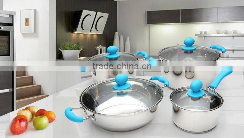 2014 new product red handle 12pcs kitchen set stainless steel cookware