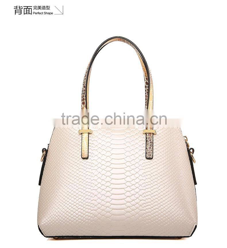 Fashion snake skin pattern ladies' leather handbag at low price