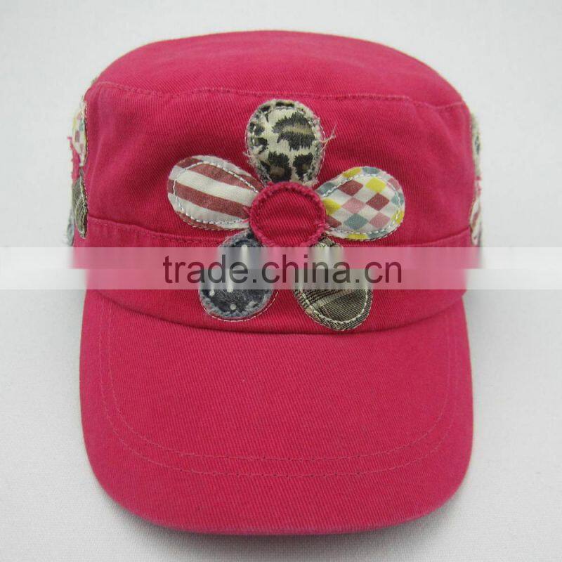 Ladies applique floral military cap