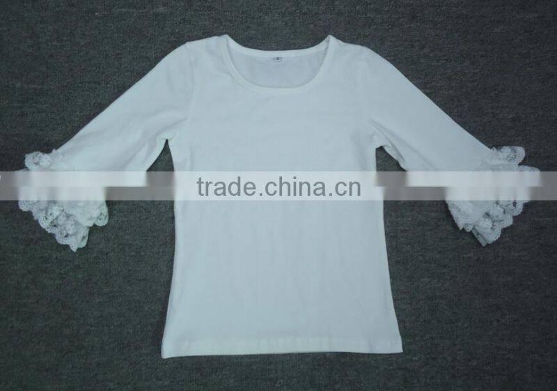 New organic 95% Cotton 5% Spandex best selling Blank white ruffles kids t shirt wholesale