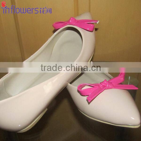 Nude Leather pointed toe with bow wholesale ladies flat shoes