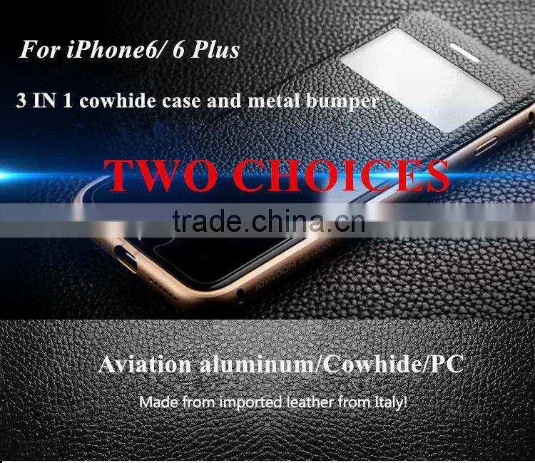 3in1cowhide case and metal bumper,aviation aluminum,PC, For iphone 6/plus Style case cover,