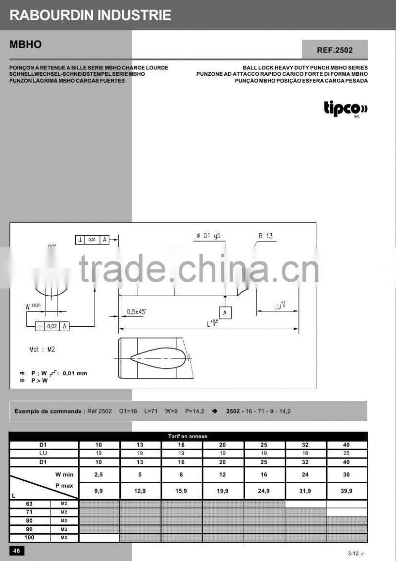 Rabourdin MBHO standard ball lock heavy duty punch