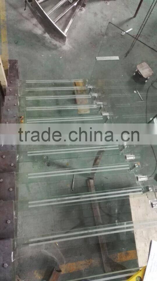 Customized glass/wood straight floating stairs With Light--YUDI