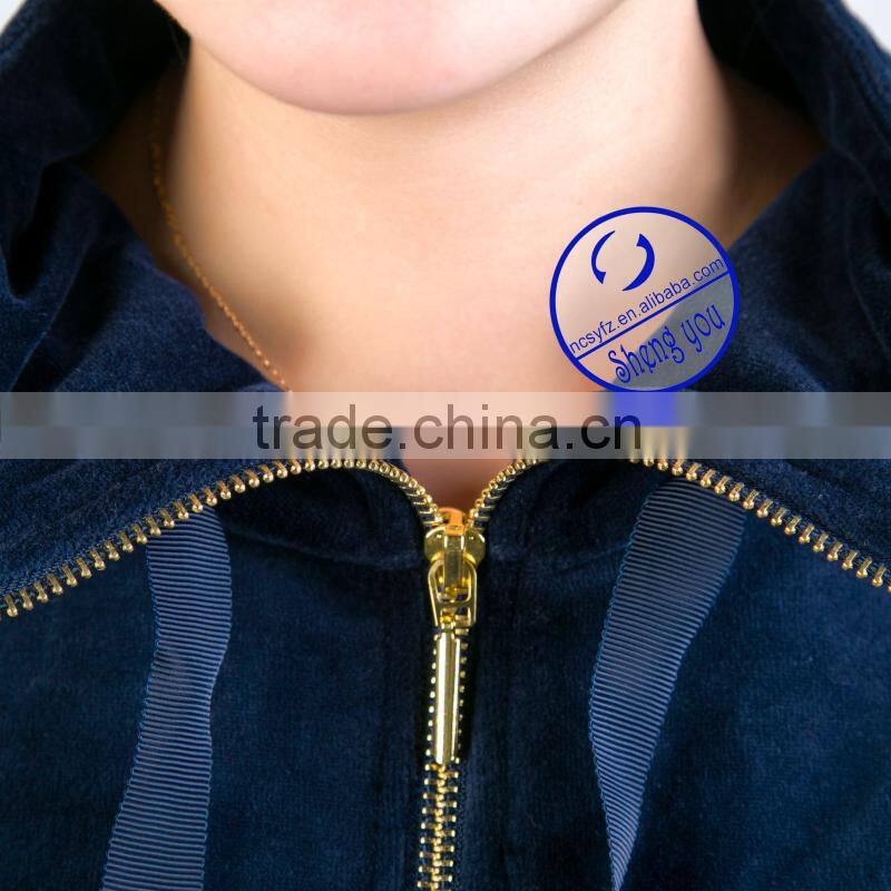 Custom women long sleeve stand collar velour zipper sport wear hoodies sweastshirts wholesale