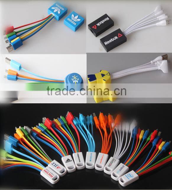 OEM+ODM+LOGO multi-function colorful flat usb charger cable 5/6 in 1 USB Charging Cable Mobile Phone Charger Adapter Cable