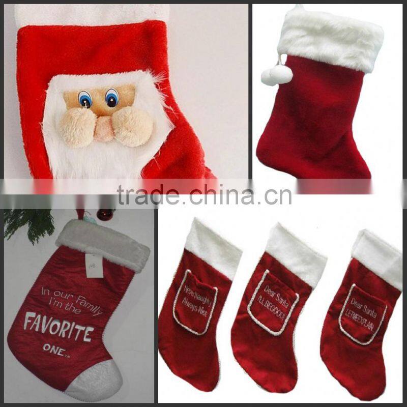 China factory new design christmas stocking design christmas plush stocking wholesale