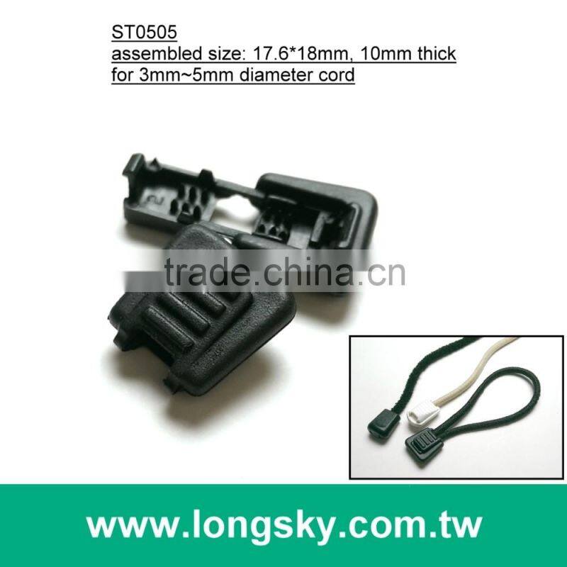 (#ST0507) black nylon plastic snap over cord ends for coat