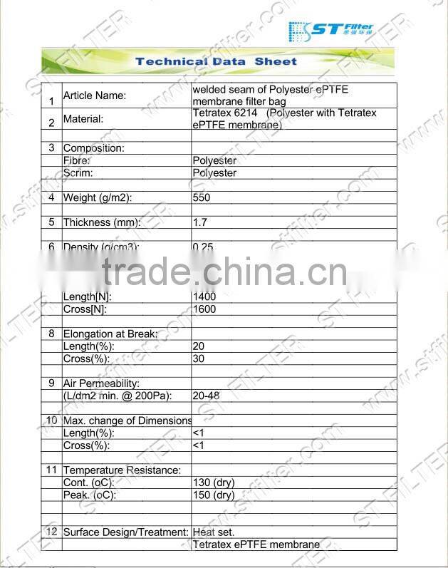 welded seam polyester e ptfe membrane filter bag