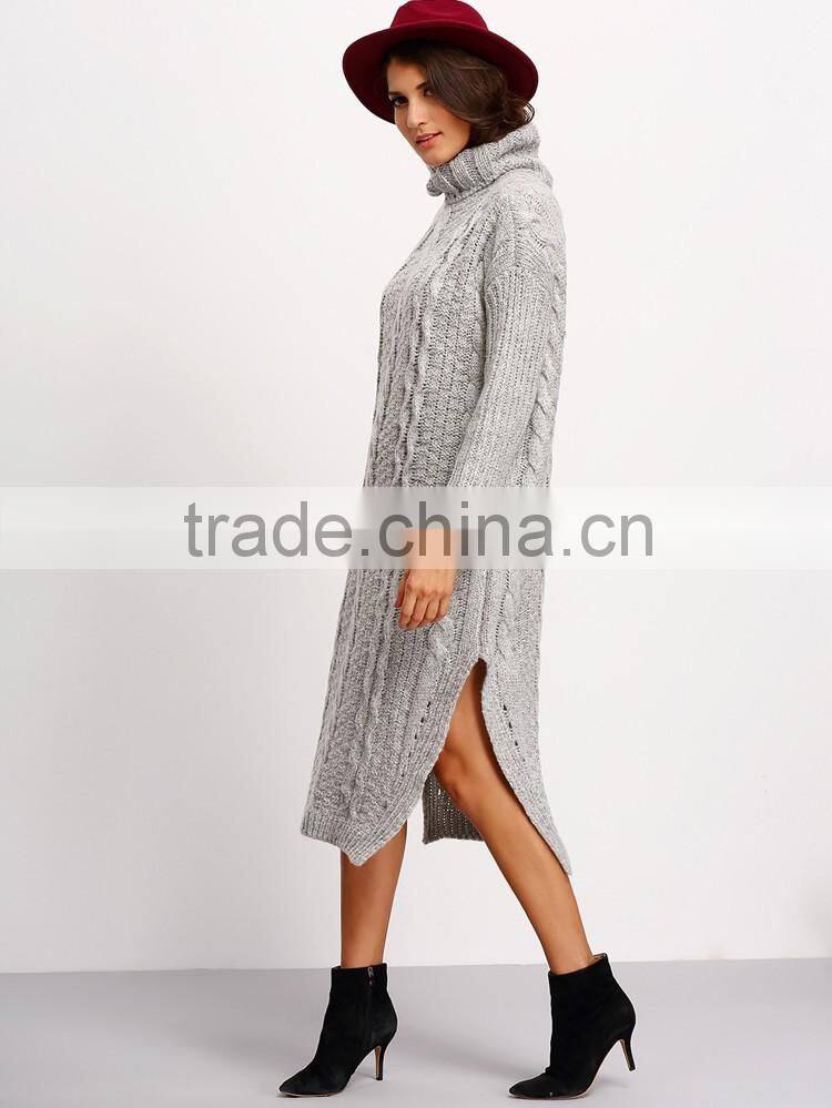 2016 cold winter thick long sleeve mock neck pullover long women sweater dress