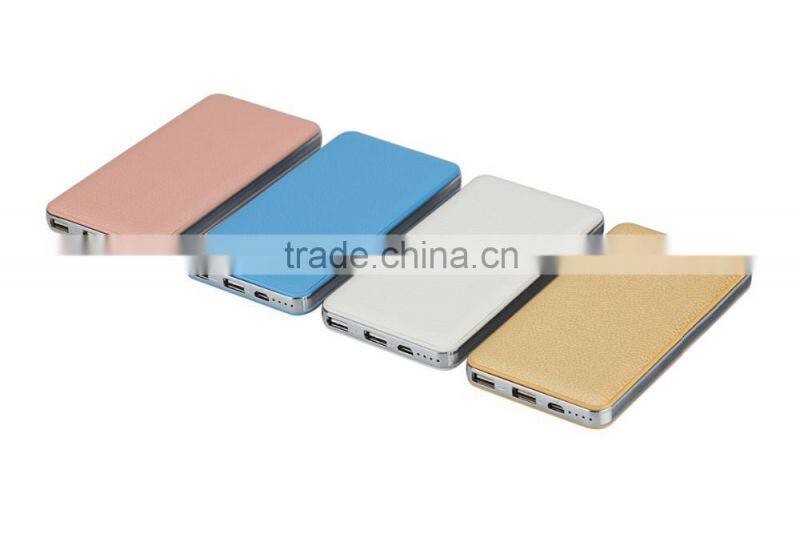 2016 High quality Leather surface power bank 12000mAh/10000mAh slim polymer battery charger