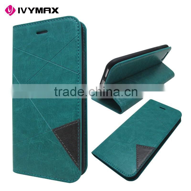 Guangzhou manufacturer slim dual color leather flip cover wallet case for apple iphone 6 4.7 inc with credit card slot
