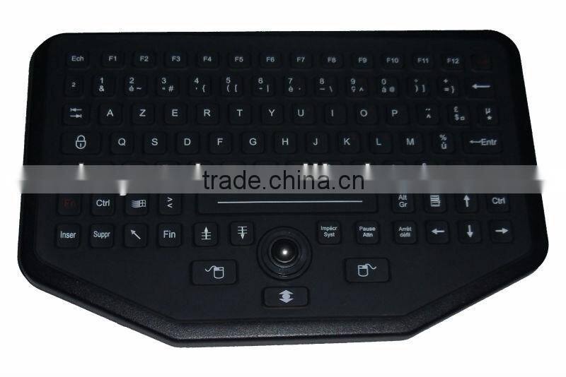 IP68 Ruggedized sealed Silicone Industrial military Keyboard With Optical Trackball