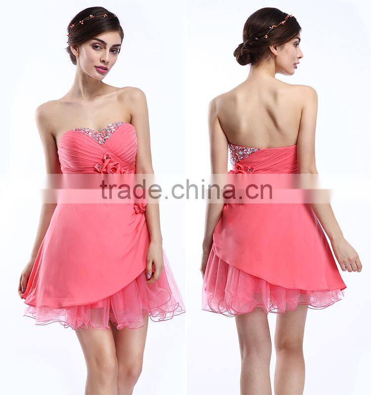 China Wholesale Pink Color 2015 Maxi Chiffon Beaded Cocktail Dress