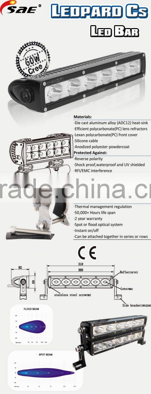 SAE LED bar 60w off road light bar LED light bar 4x4/truak/atv/Fork lift/jeep/boat head lights
