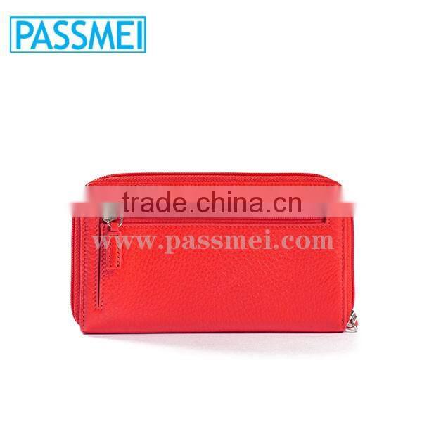 Top Quality Leather RFID Blocking Women Zipper Red Checkbook Wallet