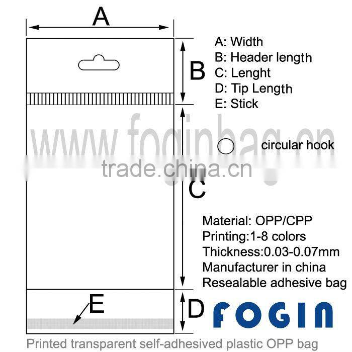 custom clear opp plastic bag with header