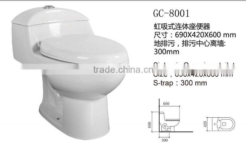 GC-8001 Made in China One Piece Toilet Ceramic Bathroom Wall Mounted Toilet