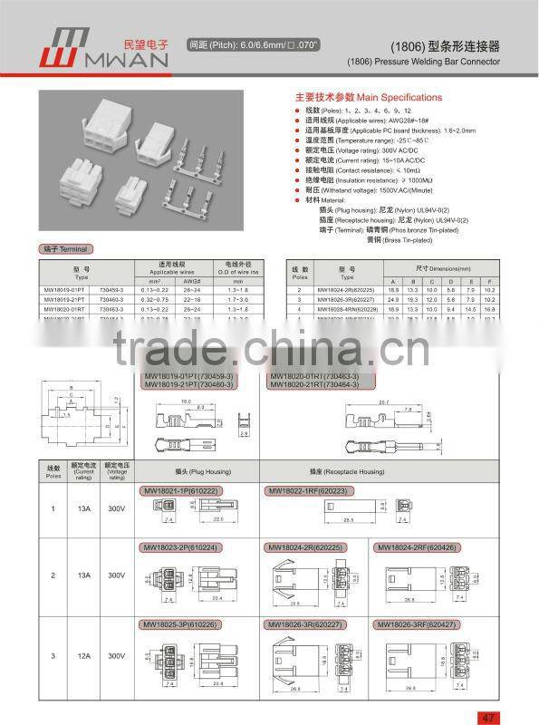 (1806) 6.0/6.6mm male-female wiring harness connectors