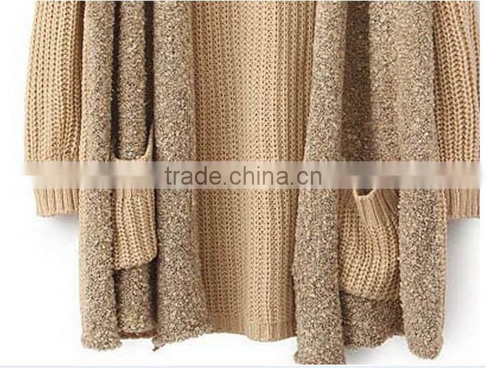 Women's Khaki Long Sleeve Loose 7GG knitted Cardigan Sweater