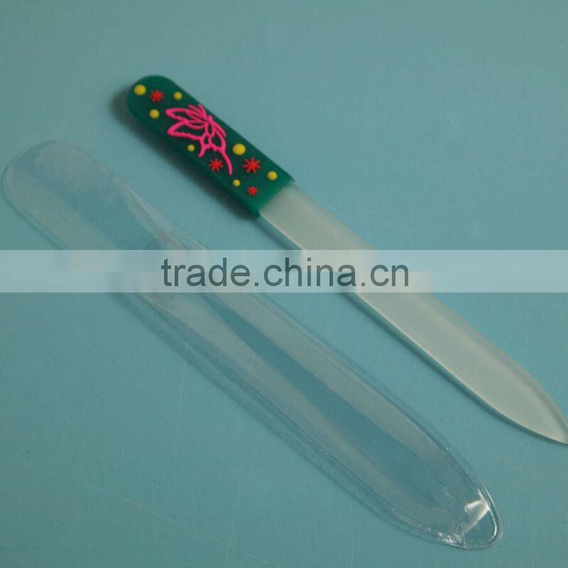 BLC-003 14cm Soft rubber handle with pvc bag clear glass nail file