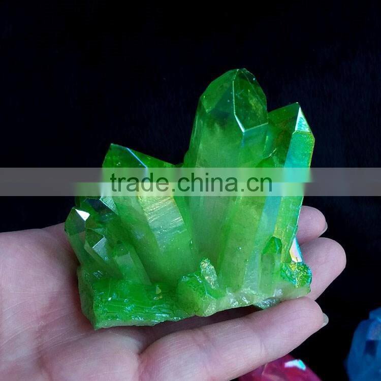 mini green angel aura titanium aura quartz crystal cluster healing stones